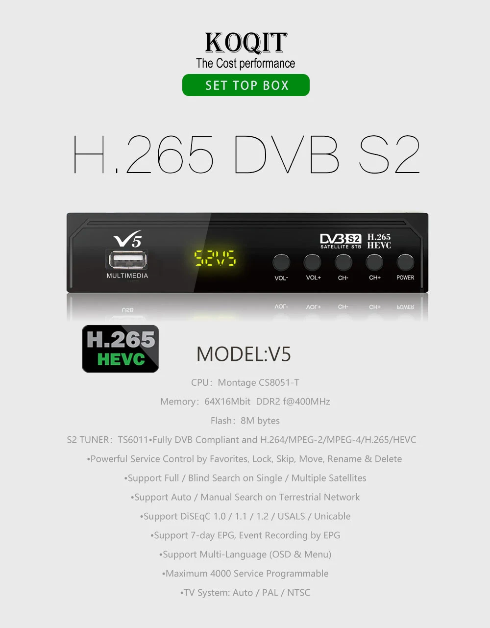 Бесплатный спутниковый ресивер DVB-S2 H.265 тюнер интернет Youtube IP tv Receptor цифровая ТВ приставка Biss VU декодер запись Wifi