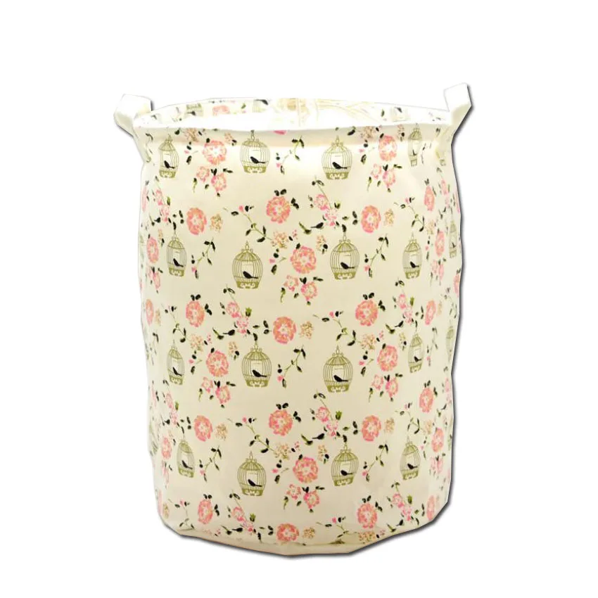 

Waterproof Canvas Laundry Hamper Floral birdcage Pattern Clothes Storage Baskets Home clothes barrel kids toy storage basket