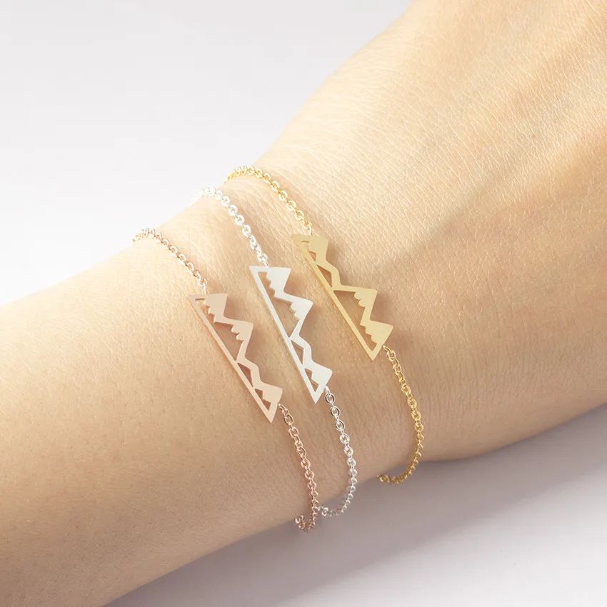 Stainless Steel Silver Mountain Men Bracelet Rose Gold Color Chain Hiking Bracelets For Women Adventure Jewelry Pulseras Mujer|bracelets for|men