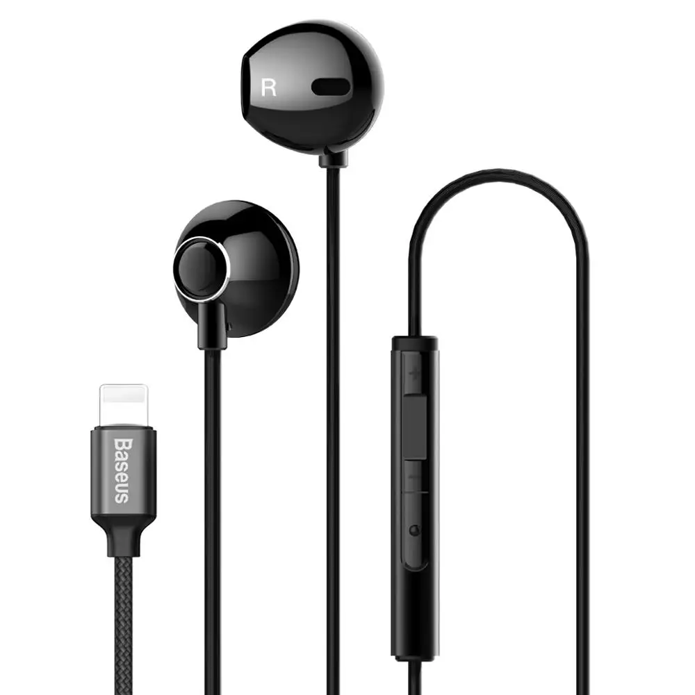 BLACK Baseus P06 проводные стерео наушники для iPhone X 8 7 бас звук Hifi наушники для iPhone Lightning Jack наушники с микрофоном для ios - Цвет: BLACK
