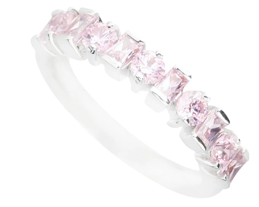 

Classy Pink Kunzite 3*3mm Semi-precious Stone Silver Cool For Women Ring Q1339