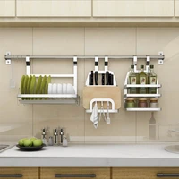sus 304 stainless steel kitchen rack diy wall kitchen shelf kitchen holder organizer dish pot spice knife spoon rack