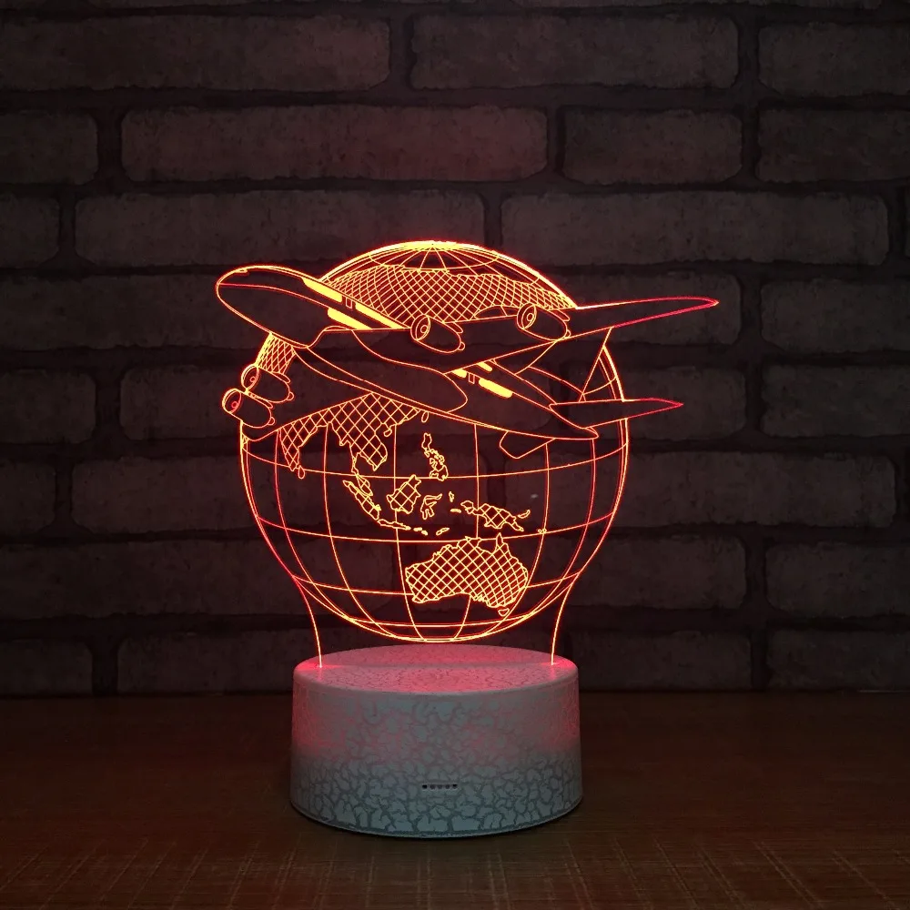 Воздушный самолет модель земли 3D ночник Светодиодная настольная лампа