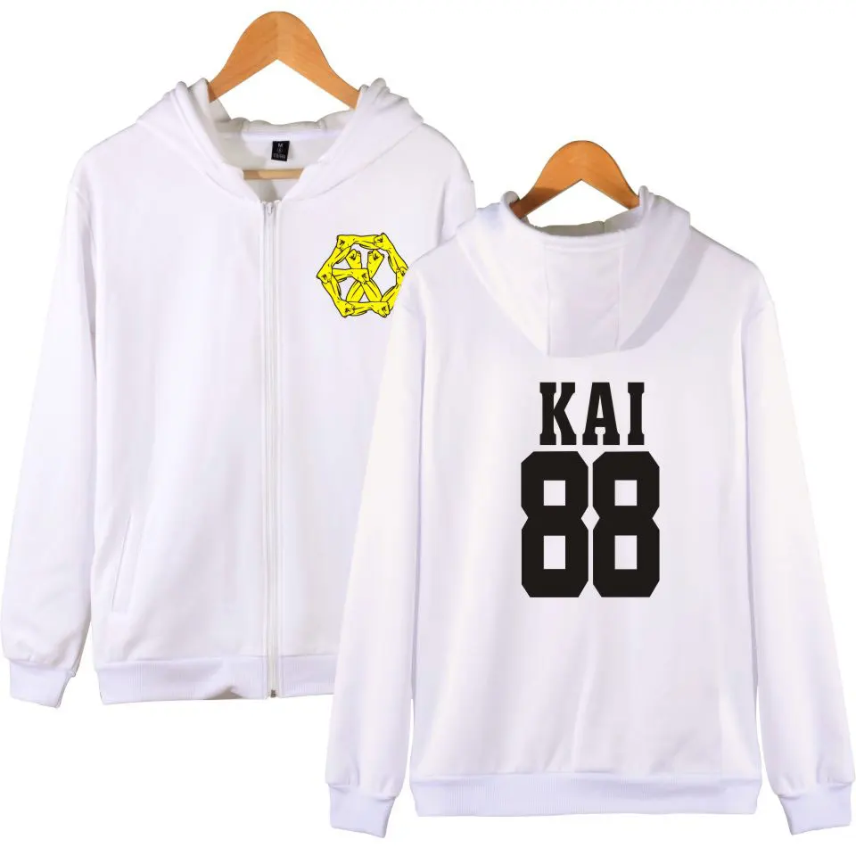 Толстовка с капюшоном EXO черная белая молнией KPOP EXO-M толстовка на молнии большой