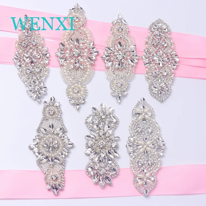 WENXI Craft (5 шт.) оптовая продажа серебряных жемчужин Стразы Аппликации шитье на