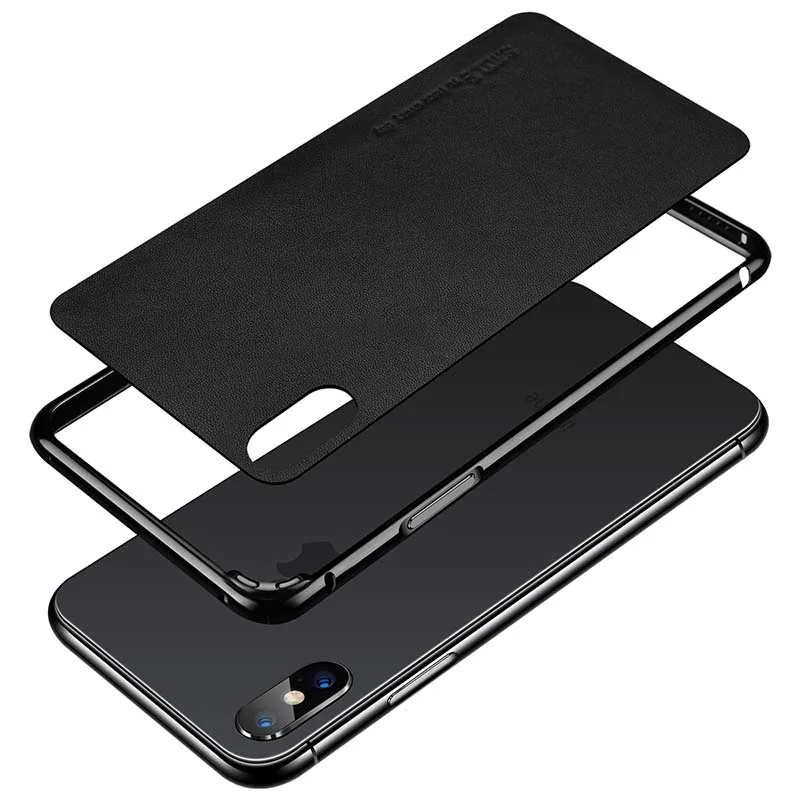 Binbo For iPhone XS Max Case Cover Luxury Genuine Leather+Aluminum Metal Frame XR X | Мобильные телефоны и аксессуары