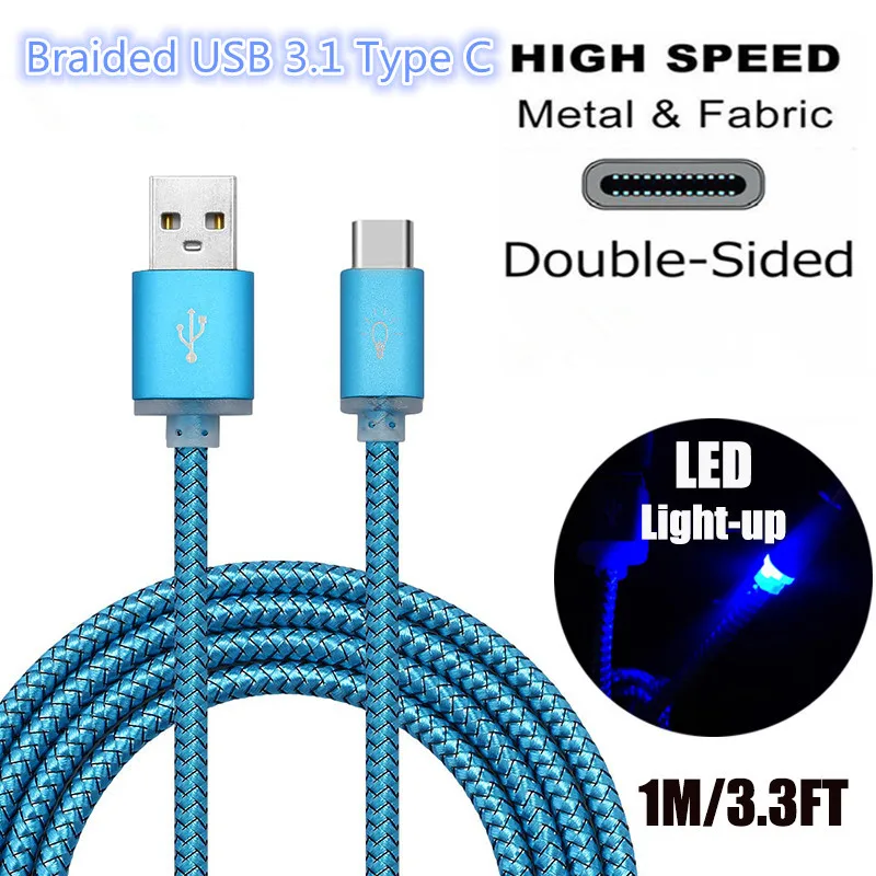 1 м Видимый светодиодный светильник с оплеткой USB 3 type C кабель для синхронизации