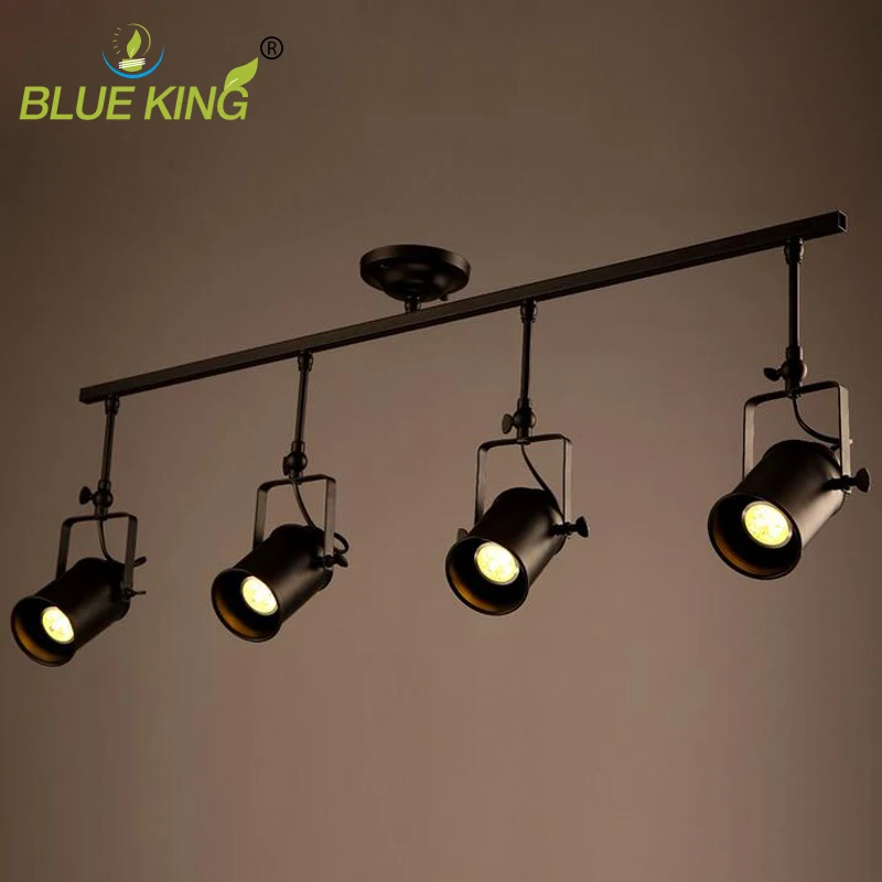 

Vintage Ceiling Lights LED Black Iron Ceiling Lamp Industrial clothing Track Lamp retro rail potlights luminaria Fixture Light