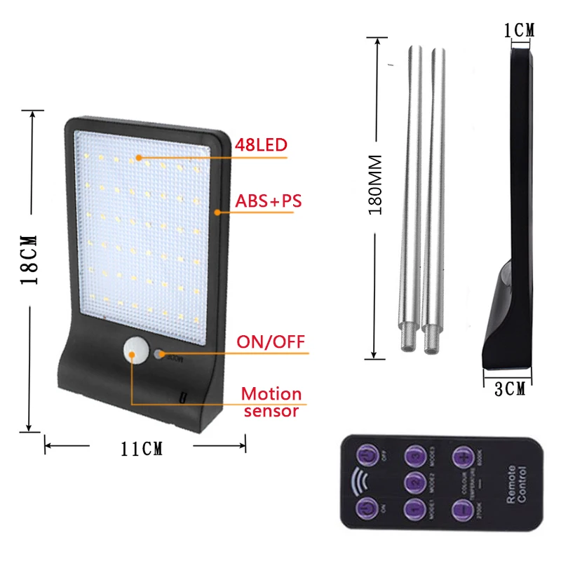 48 Светодиодный светильник на солнечных батареях регулируемый цвет с