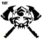 YJZT 15,3x12,2 см, Виниловая наклейка с изображением огненного истребителя, черепа, внедорожника, забавный стиль автомобиля, черныйсеребряный цвет