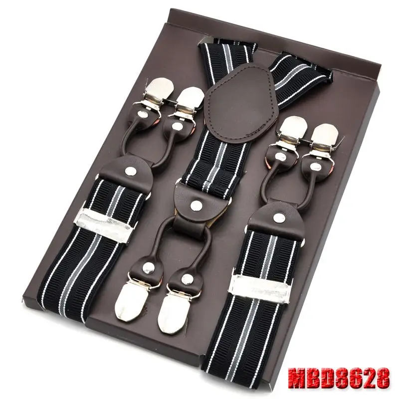 MBD8628 Мужские подтяжки кожаные повседневные ремни y-образной формы мужские брюки Suspensorio упругие зажимы-на Ceinture suspendue 3,5*120 см - Цвет: MBD8628