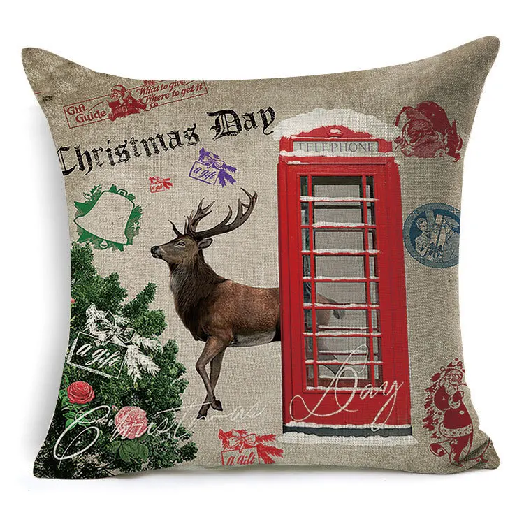 1Pcs 43*43cm Christmas Deer Gifts Pattern Cotton Linen Throw Pillow Cushion Cover Car Home Sofa Decorative Pillowcase 40483 - Цвет: D
