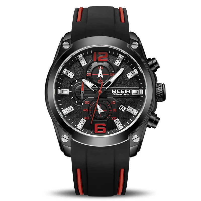 Full Black MEGIR мужские часы с хронографом кварцевые часы Relogio Masculino силиконовый армейский Милитари спортивный часы мужские s наручные часы - Цвет: Full Black
