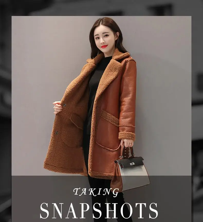 MSAISS Double-sideSheepskin Coat Women Winter Leather Jacket Brown Wine Shearling Coat Fur Collar Warm Leather Jacket Outerwear