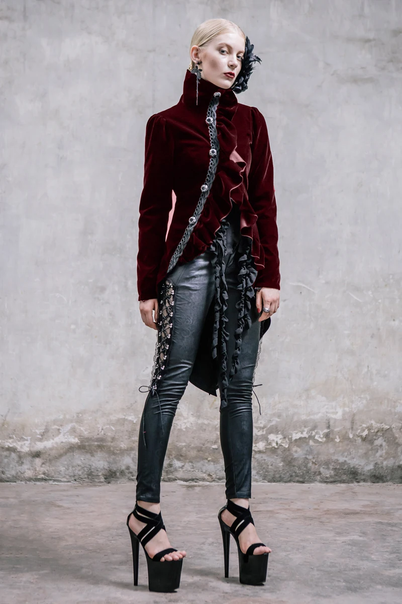 Женское пальто с хвостом Ласточки и перьями в стиле стимпанк Готическая