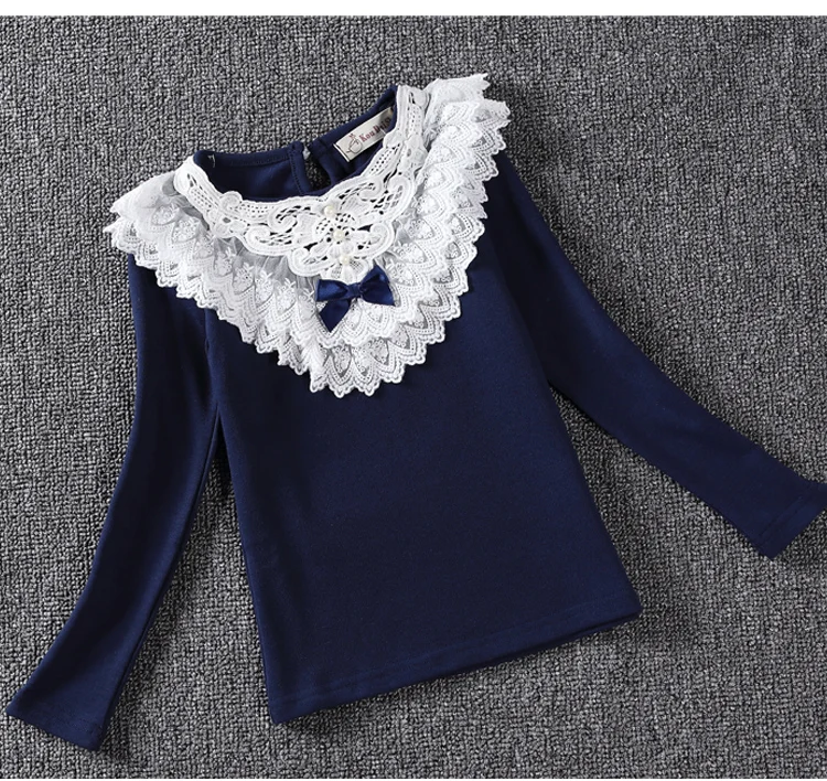 2019 осенние школьные блузки для девочек детская одежда маленьких кружевные