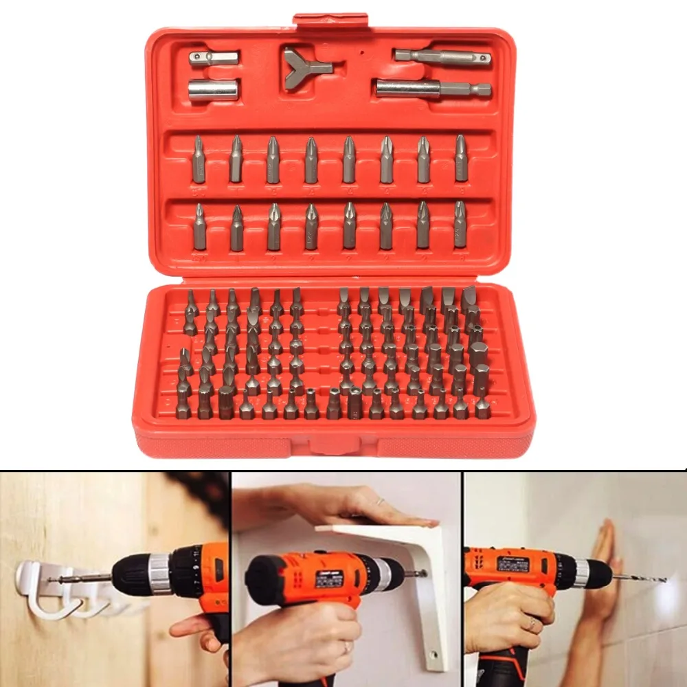 100PCS Screwdriver Bit Set CRV Power Tools Drill Bits Slotted Phillips Hex Torx Chrome Security With Socket Adaptor | Инструменты