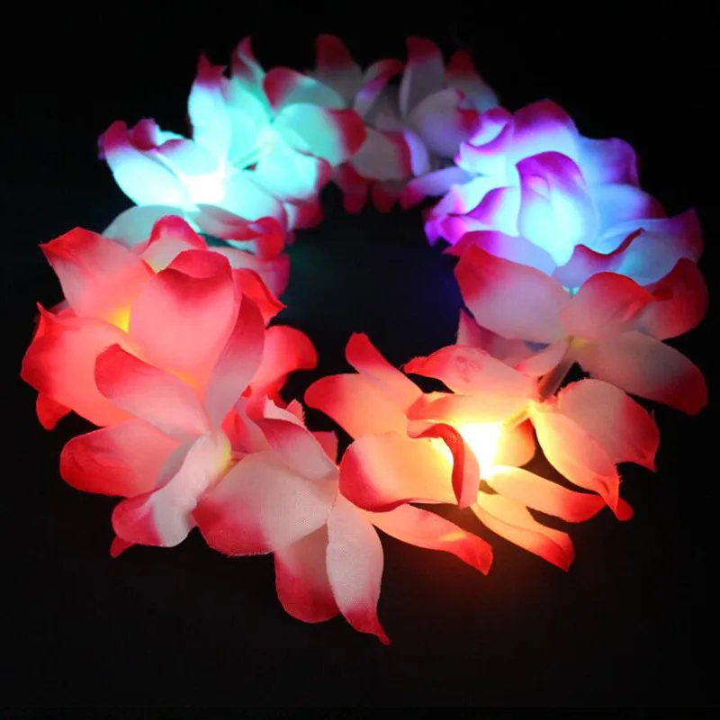 Женская гирлянда Leis Hawaii, мигающая, светодиодный, искусственная лента на голову с цветочным украшением, венок, венок, светящиеся вечерние, свадебные, рождественские