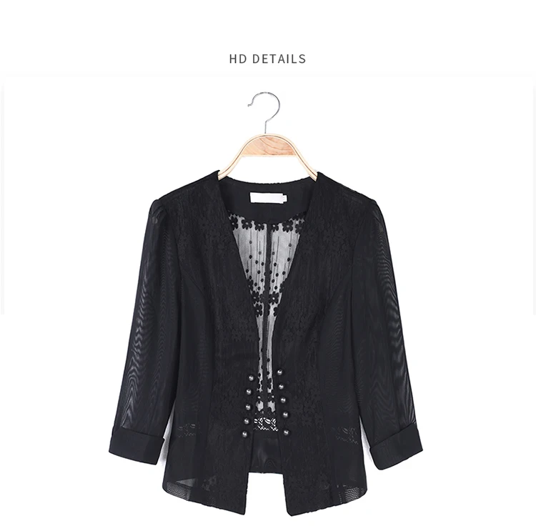 Korean short small suit blazer women coat thin see-through lace embroidery mesh women blazers and jackets vintage cardigan tops