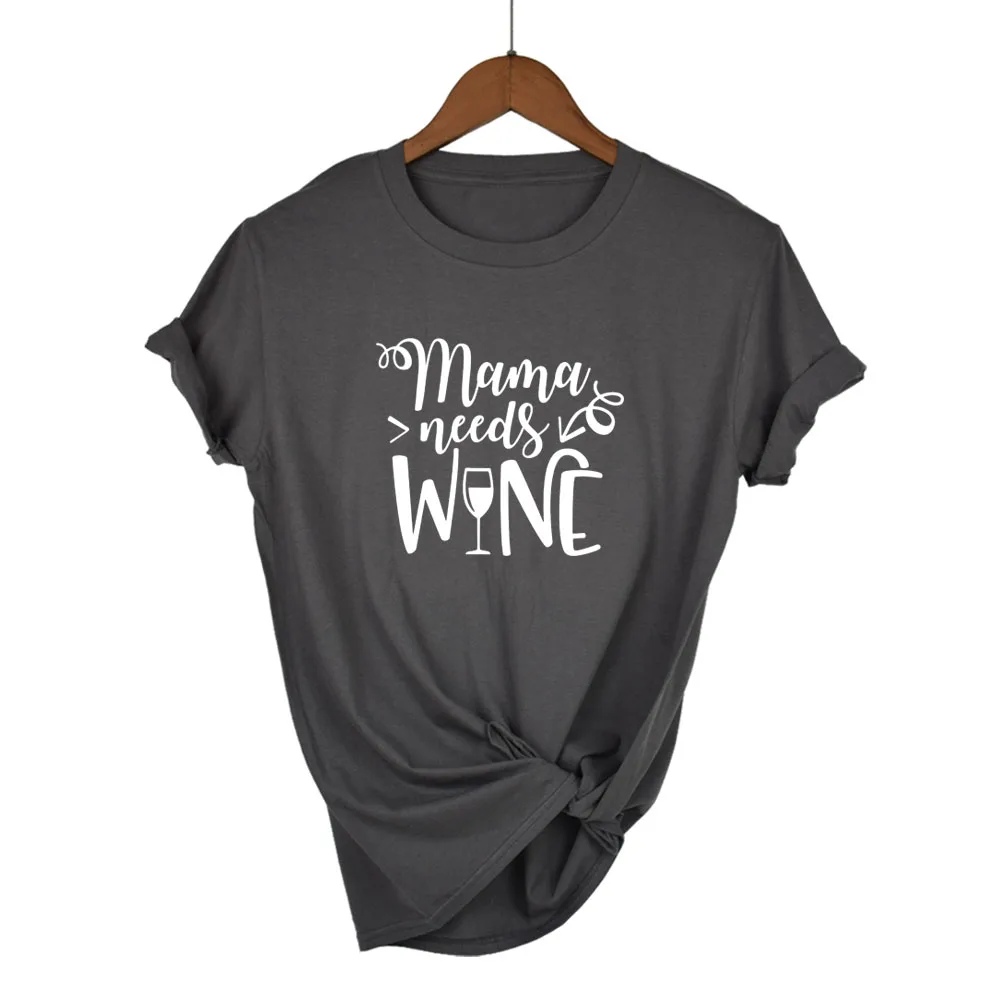 Dark grey white Mama needs wine футболка летняя новая модная женская футболка подарок для мамы футболки топы слоган забавная футболка - Цвет: Dark grey white