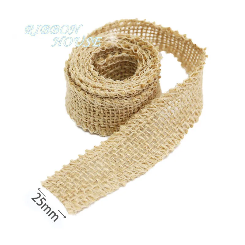 25mm 2 м/лот) натуральная джутовая льняная лента Хлопковый Край DIY декоративная ткань для шитья свадебного украшения кружева - Цвет: 25mm