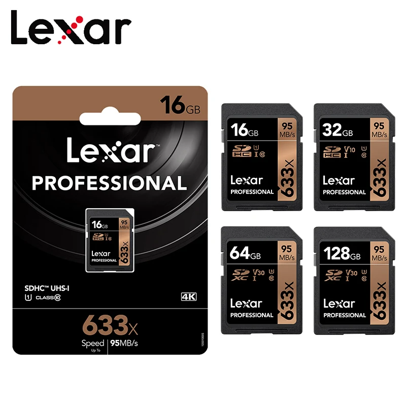 Lexar sd-карта 128 ГБ высокоскоростная карта памяти 32 Гб UHS-I флэш-карта 64 Гб 16 Гб до Макс 95 м класс 10 633x для камеры