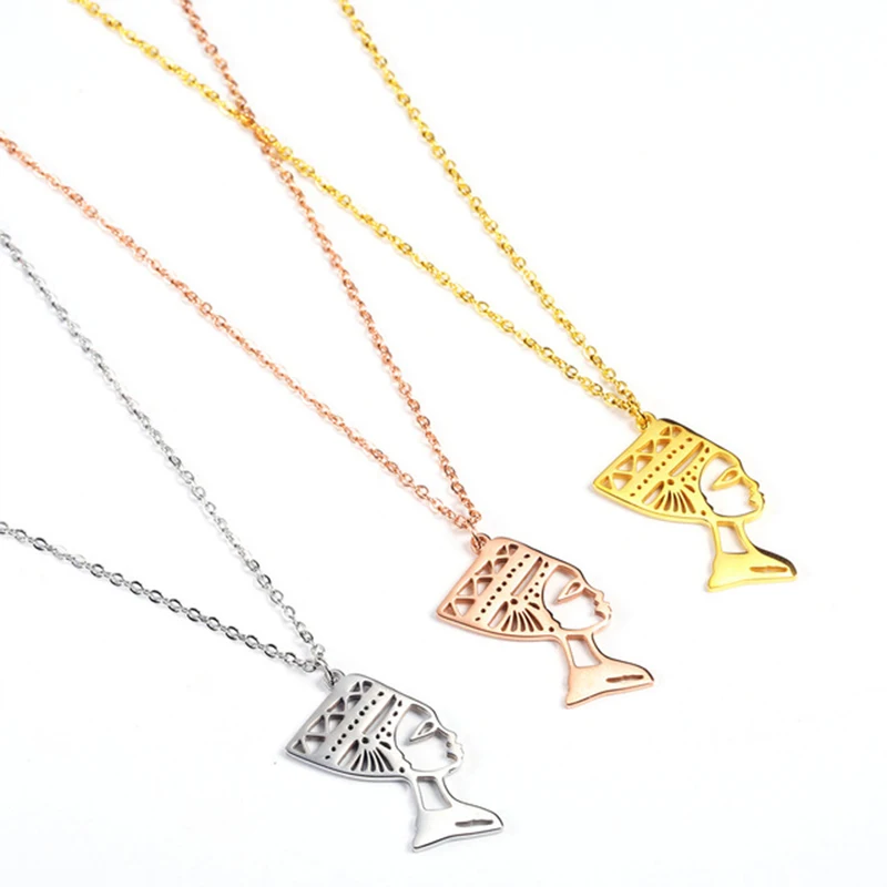 Ожерелье из нержавеющей стали с подвеской в виде египетской королевы Нефертити