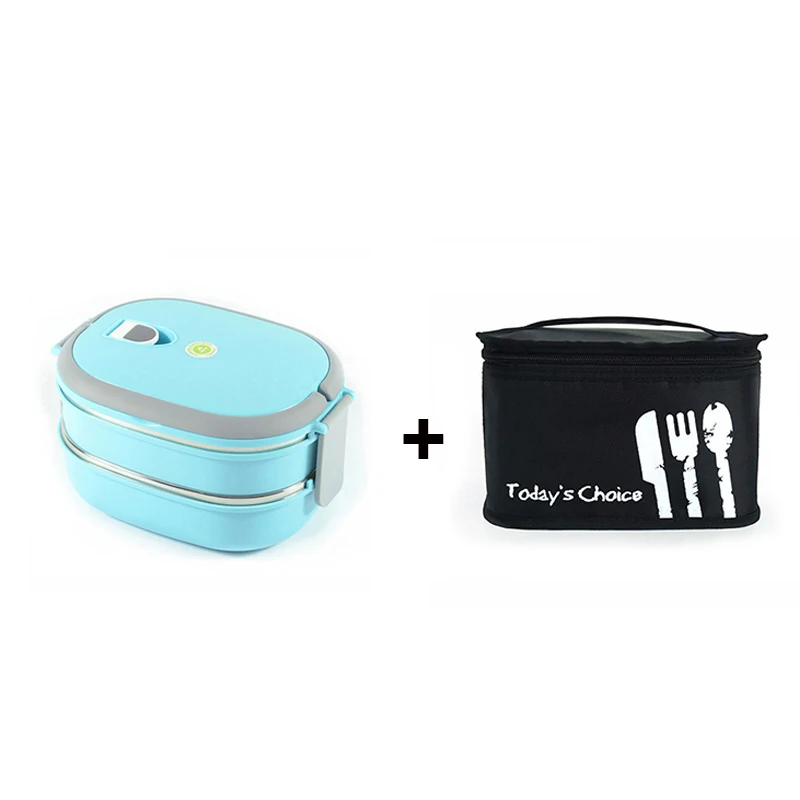 Stainless Steel Food Storage Bento Meal Box Portable Food Container Bento Box Metal Lunchbox Office School the goods for kitchen - Цвет: Blue 2 tier with bag