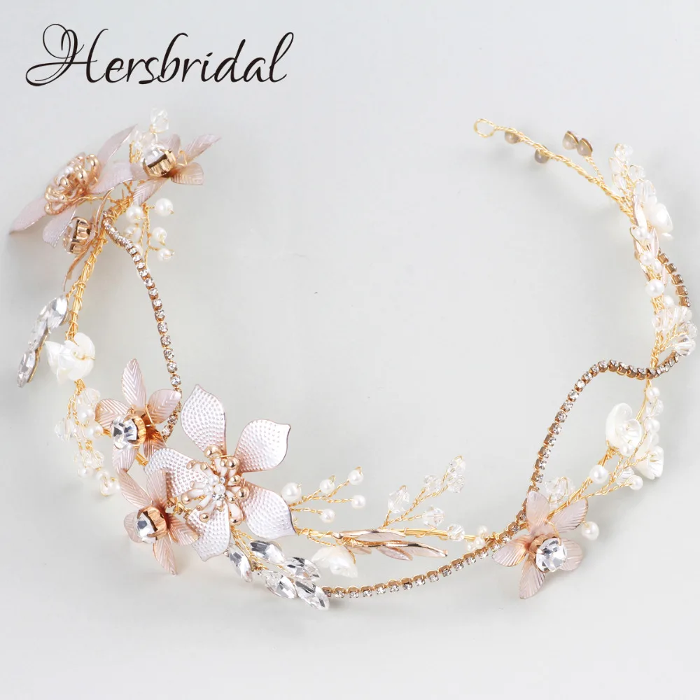 Хрустальный цветочный волнистый свадебный головной убор ручной работы с