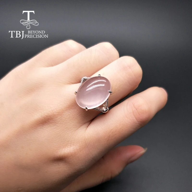 TBJ кольца с хорошим розовым кварцем натуральный драгоценный камень серебро 925