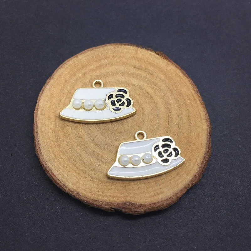 5pcs/lot Enamel Flower Hat Shape Charms Alloy Metal Imitation Pearl Pendants for Jewelry Makings DIY Necklace Bracelet | Украшения и
