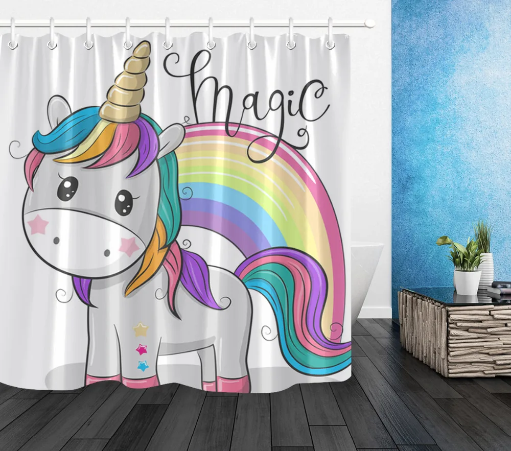 LB-licorne amusante avec papillon, rideau de douche pour fille, rideau en tissu Polyester imperméable pour salle de bain, décoration de maison