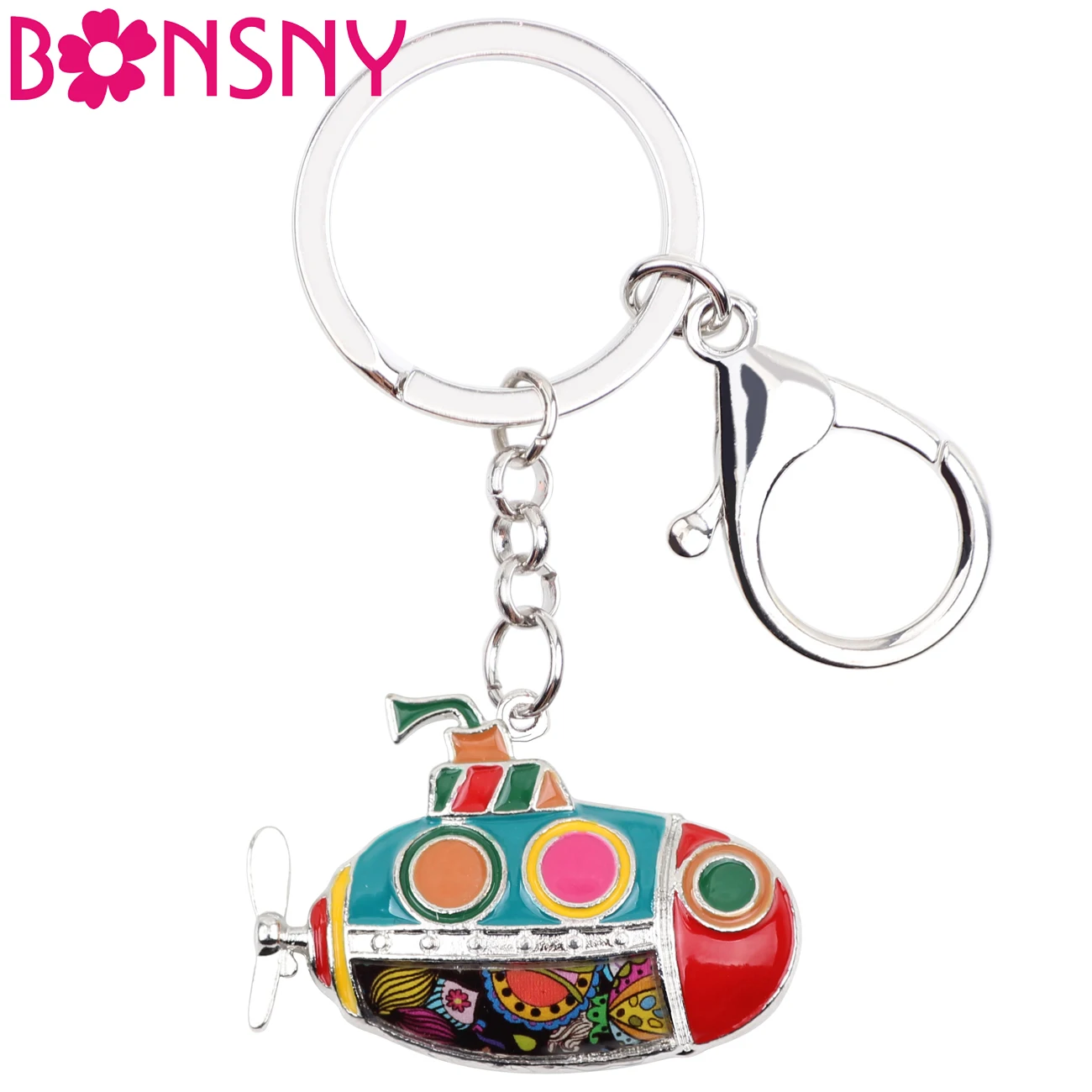 

Bonsny Enamel Alloy Submarine Key Chain Key Ring Handbag Bag Charm Keychain Souvenir New Fashion Ocean Jewelry For Women