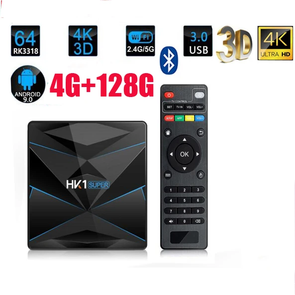 4G 128G HK1 супер Android 9,0 google tv box RK3318 4K 3d Поддержка bluetooth опционально 5g wifi и голосовая воздушная мышь Netflix box youtube rk3318 - Цвет: 4G 128G