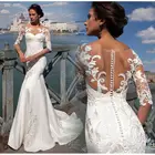 Свадебное платье-русалка, кружевное атласное платье с аппликацией, ручная работа, 2021
