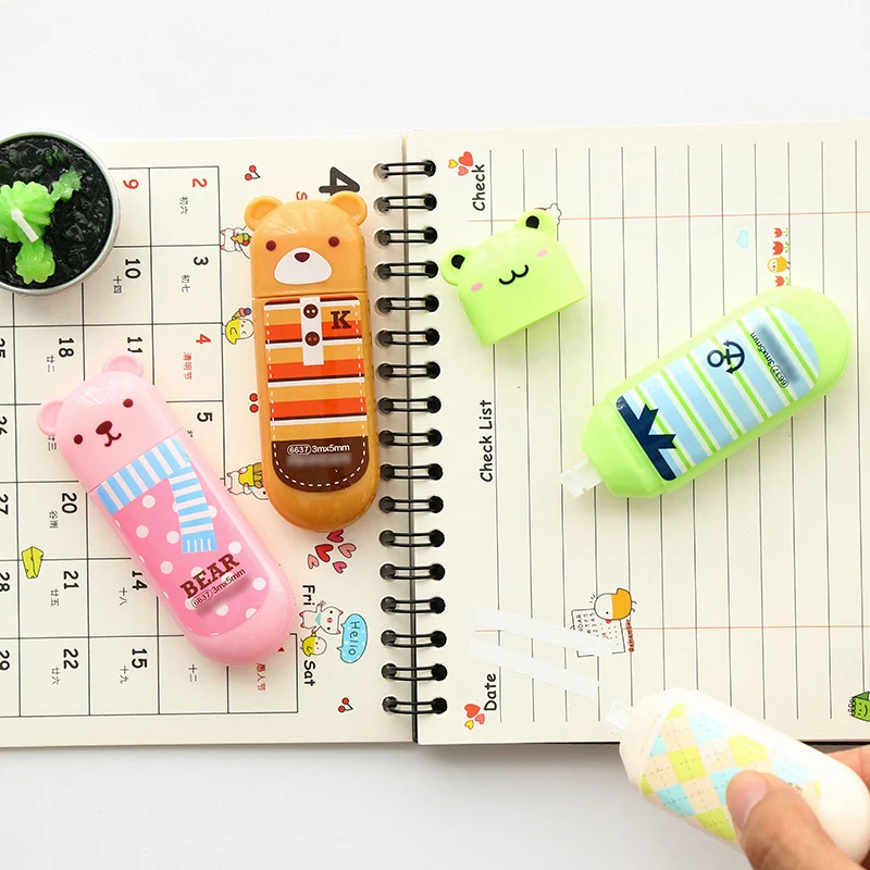 1 шт. Мультяшные коррекционные Ленты Kawaii Медведь лягушка панда милые животные мини стираемые ленты Канцелярские Принадлежности для офиса школьные принадлежности 5 мм* 3 м