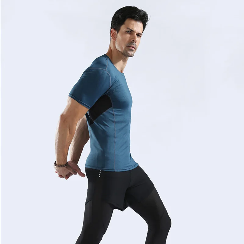 Быстросохнущие Компрессионные Мужские футболки с коротким рукавом футболка для