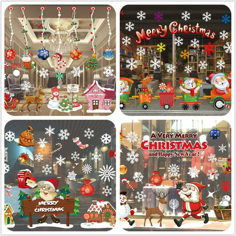 Рождественское украшение наклейки на окно и стекло Счастливого Рождества Санта