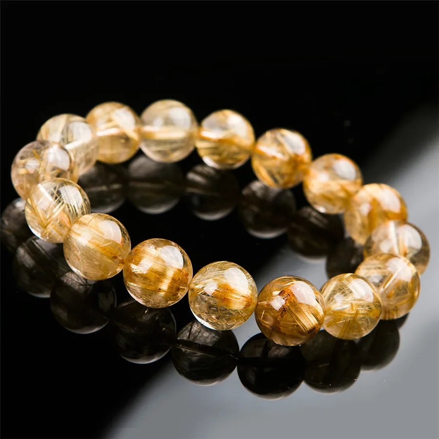 14.5мм Естественный Золотой Rutilated кварцевых кристаллов Четкие круглые бусины