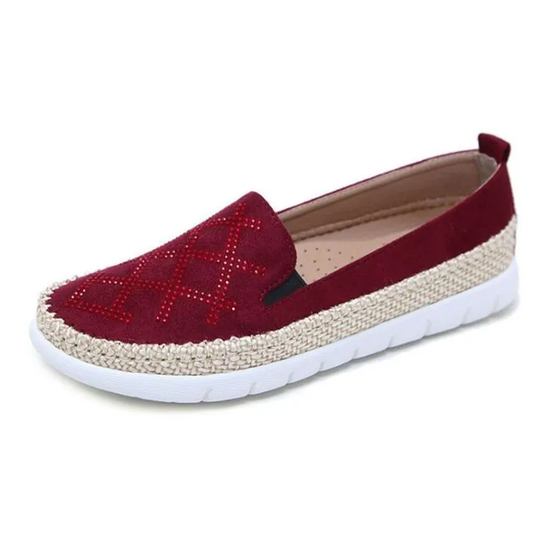 Big size 42 Women Casual Flat Loafers Shoes Woman Female Bling Rhinestone Slip on Sneakers Straw hemp rope Fishermen Boat | Обувь