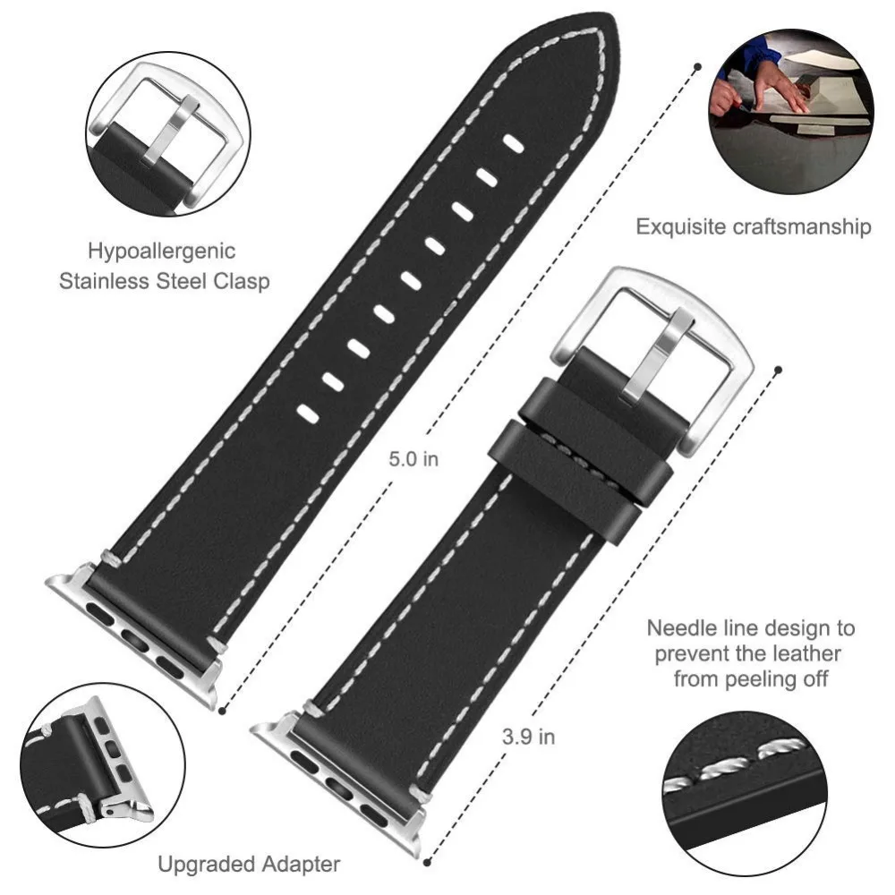 Ремешок для часов кожаный ремешок для наручных часов apple watch, ремешок 42 мм/38 мм браслет ремешок на запястье для наручных часов iwatch серии 3/2/1 44 мм чёрный; коричневый