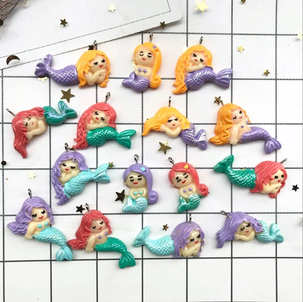 Новая смола 10 шт kawaii Маленькая подвеска с русалкой ожерелье брелок подвески для