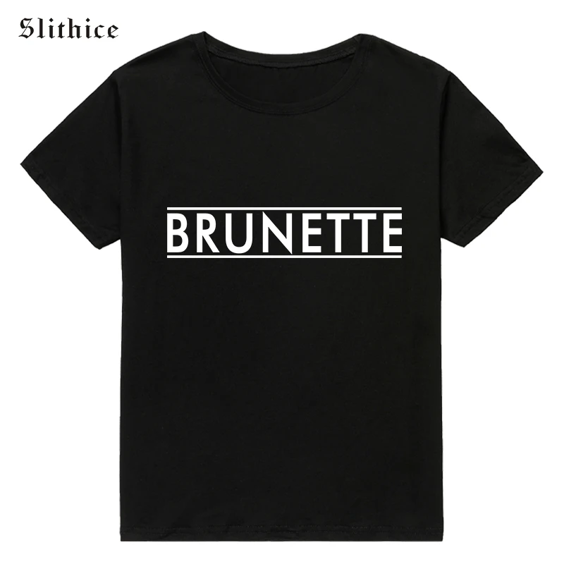 Slithice BRUNETTE Письмо печати для женщин футболки мальчиков Повседневный хлопковый