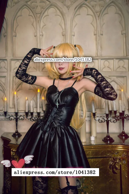 Черное платье с перчатками и чулками Death Note Misa Amane костюм для косплея|costume red dress|dress