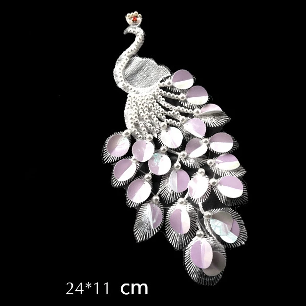 Блестящая ткань для вышивки павлином большая аппликация нашивка платья