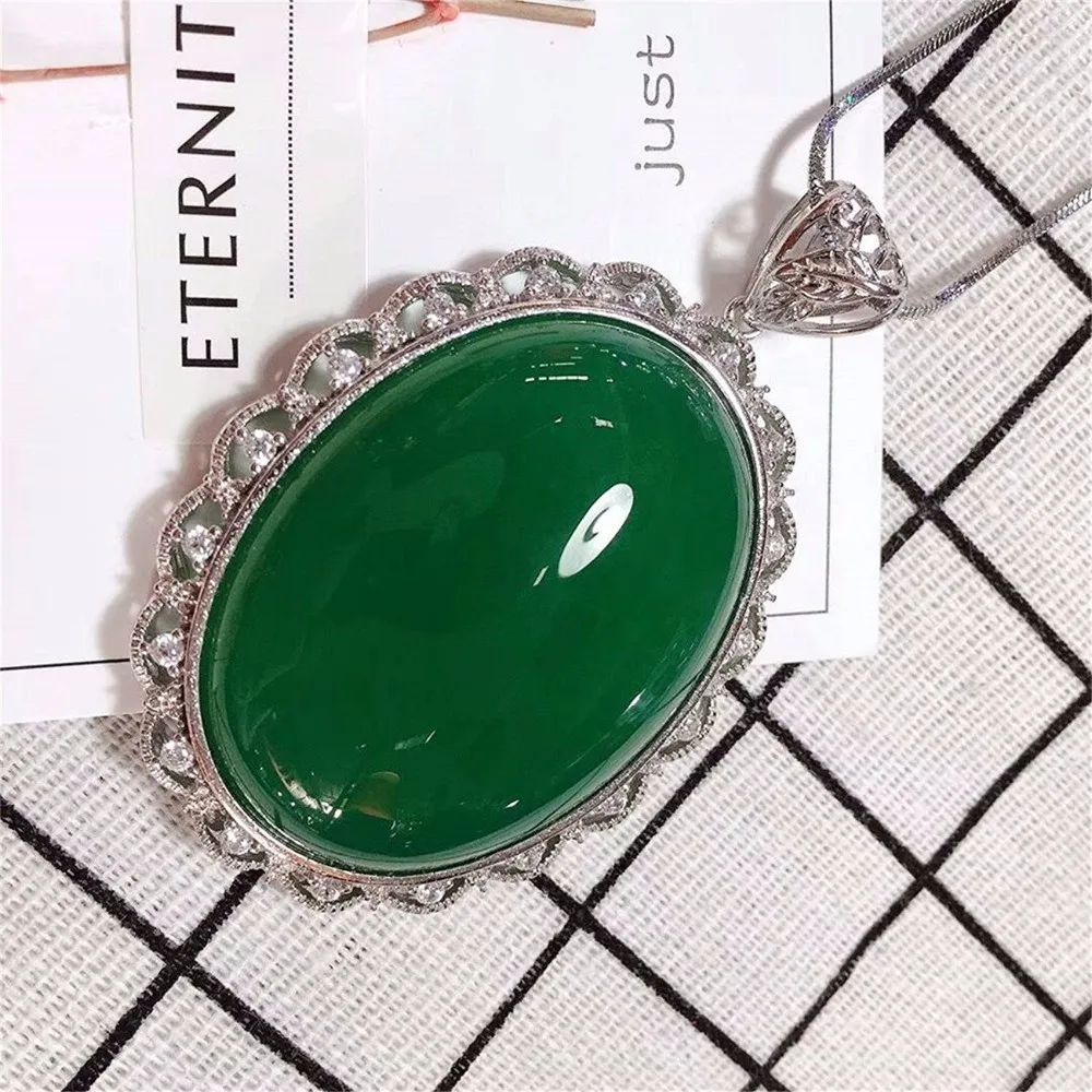 Koraba Fine Jewelry Natural Agate Pendant Green S925 Silver Egg Surface Necklace Free Shipping | Necklaces