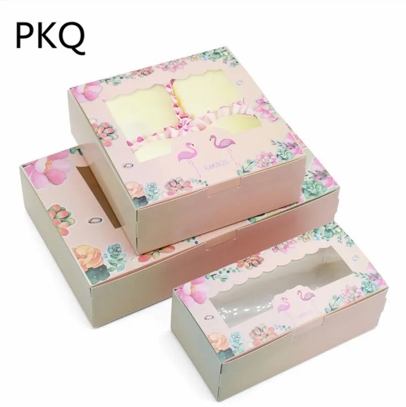 Любовь Фламинго шаблон Кекс картонная коробка с прозрачным ПВХ окном mooncake