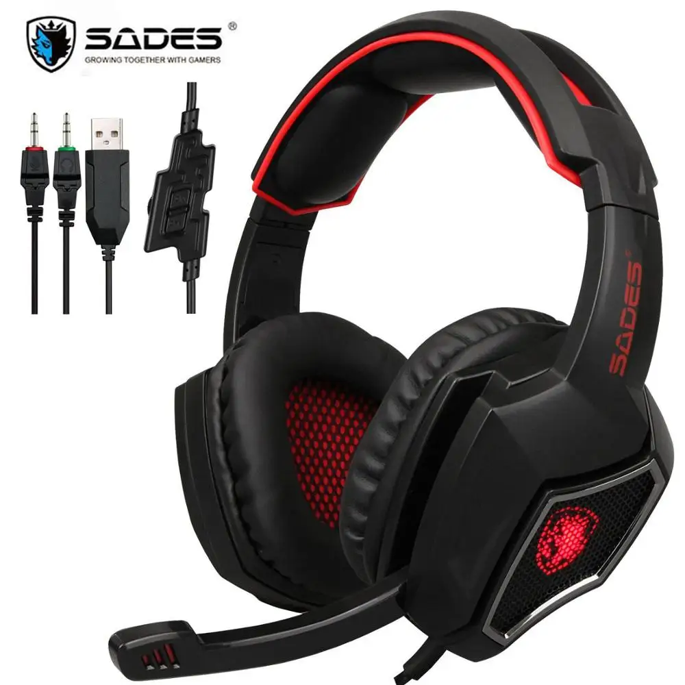 SADES игровая гарнитура 3 5 мм стерео наушники светодиодный С микрофоном для PS4