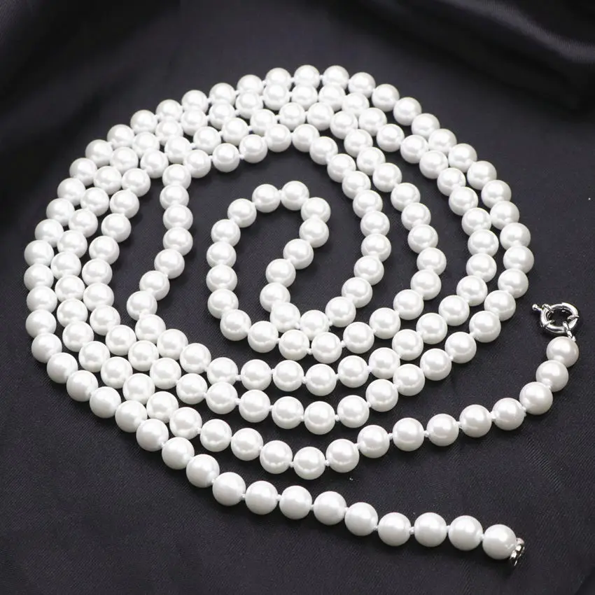 Statement Long Chain Necklace for Women Simulated Pearl Necklaces Round Beads Glass Shell Pearls Rows Jewelry 65inch A920 | Украшения и
