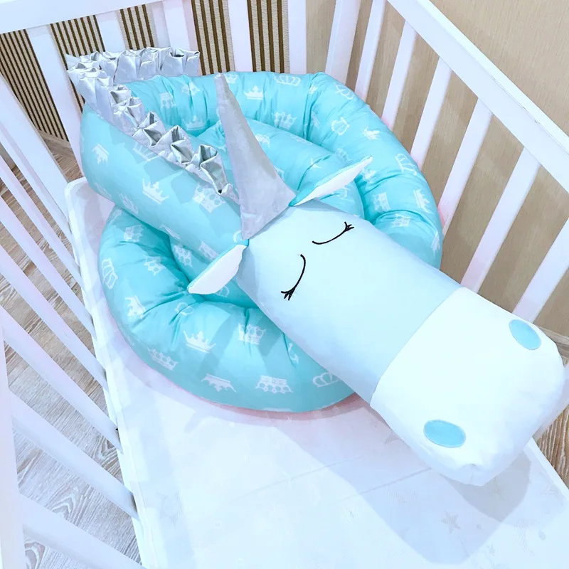 I-baby Единорог детский бампер детские постельные принадлежности кроватки бамперы детская кроватка бампер Новорожденный Хлопок с принтом защита для кроватки для младенцев - Цвет: Blue Unicorn